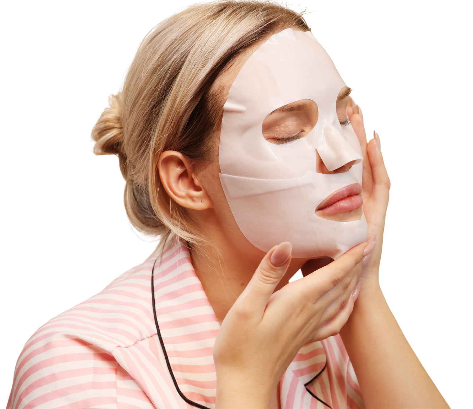 Kvinna som använder kollagenmask